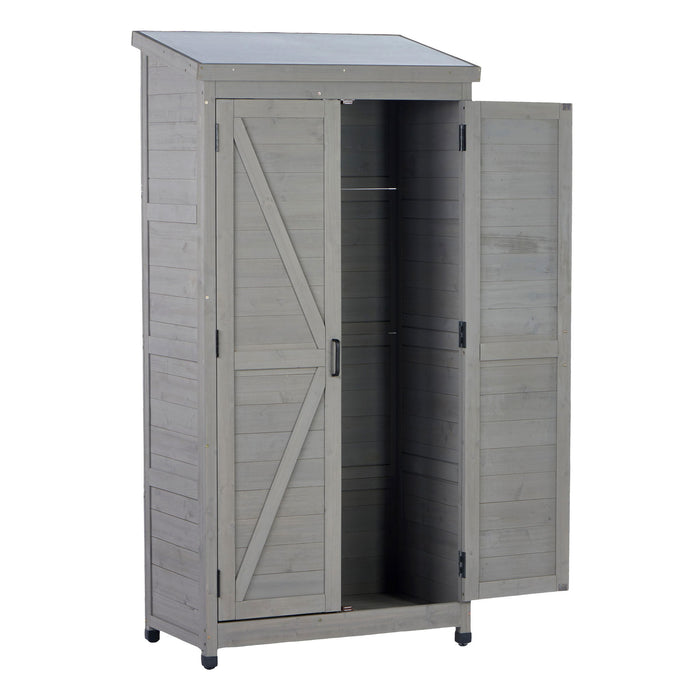 Outdoor Storage Shed With Vertical Tool Cabinet For Backyard