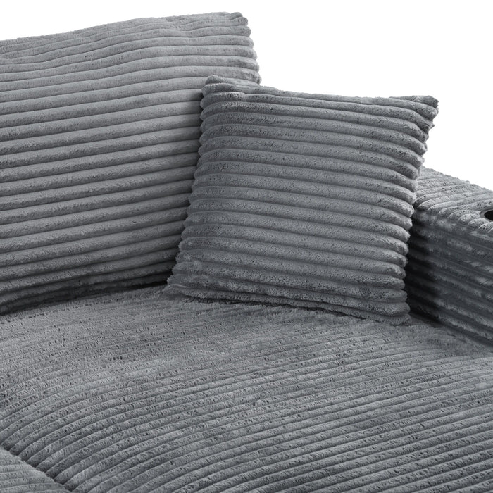 Oversized Loveseat Chaise With 2 USB Ports, 2 Cup Holders And 2 Throw Pillows