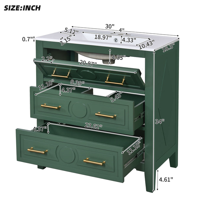 Retro Bathroom Vanity With Sink Combo, Free Standing Single Set With 3 Drawers