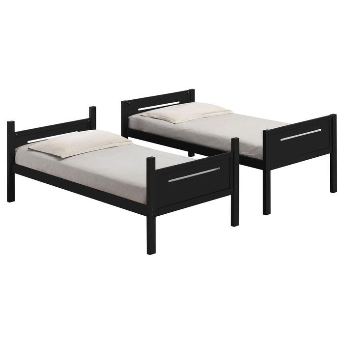 Twin / Twin Bunk Bed With Built In Ladder Frame With Angled Access And Safety Guardrails - Black