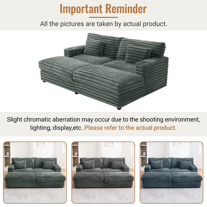 Oversized Double Chaise Lounge Sofa With USB Ports And Cup Holders