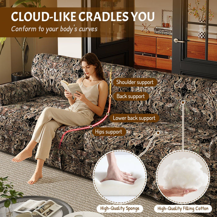 Luxuriously Comfortable Cloud Couch With Elegant Rolled Arms & Pleated Skirt Design
