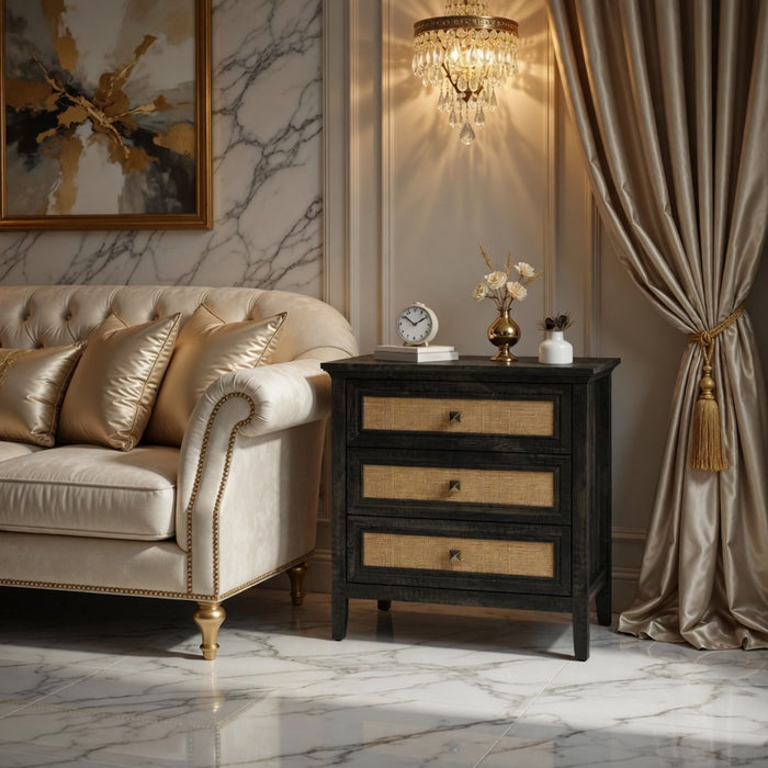 Nightstand With 3 Drawers, Tall End Table - Brown