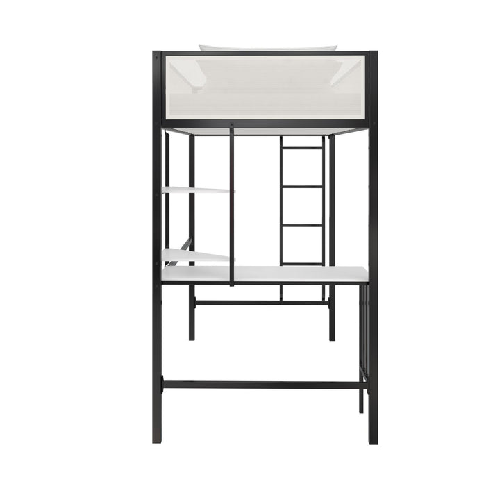 Axel - Twin Loft Bed With Desk & Shelves - Black