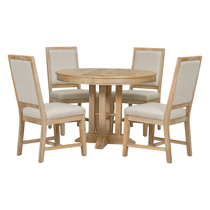 Dining Set & Extendable Round Table And 4 Upholstered Chairs