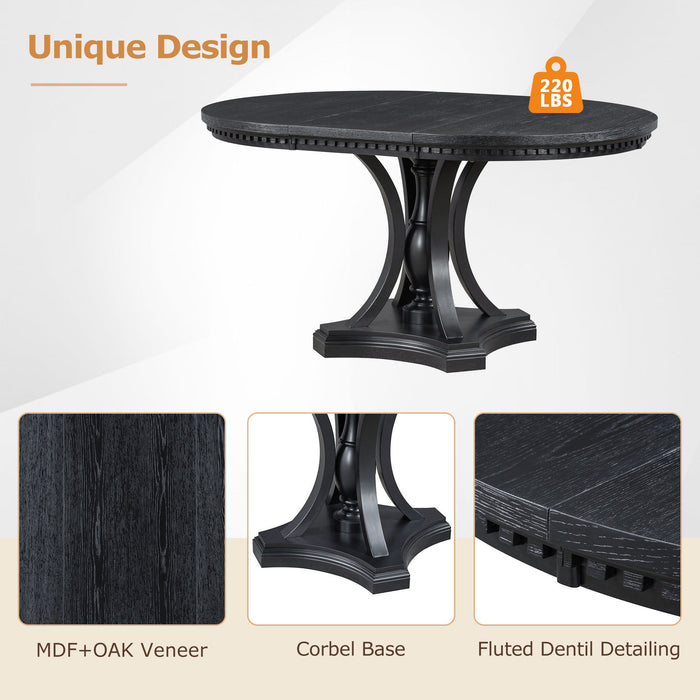 5 Piece Dining Set Extendable Round Table And 4 Chairs - Black / Oak