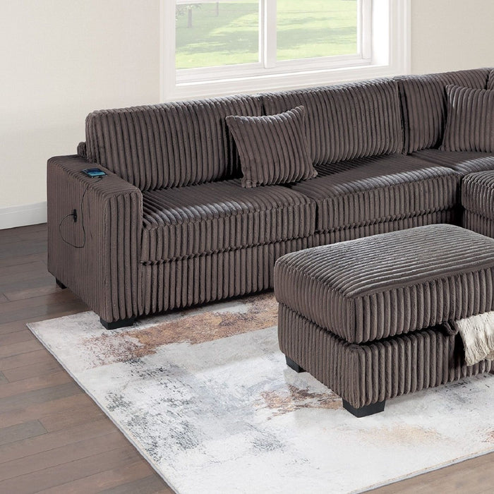 3 Piece Sectional Sofa With Reversible Chaise And USB Storage Ottoman