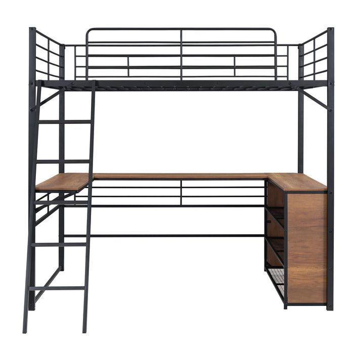 Loft Bed & 3 Layers Of Shelves And L-Shaped Desk