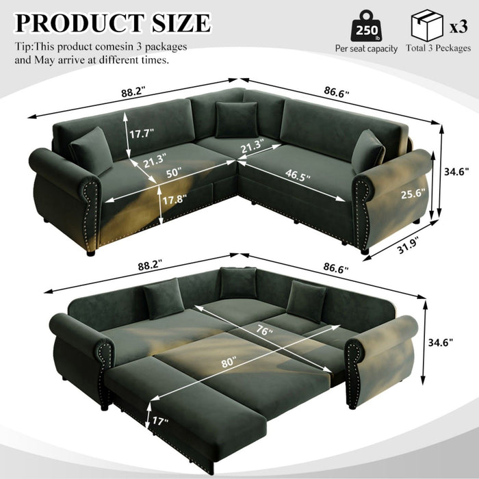 L-Shaped Sofa Couch With Pull-Out Bed