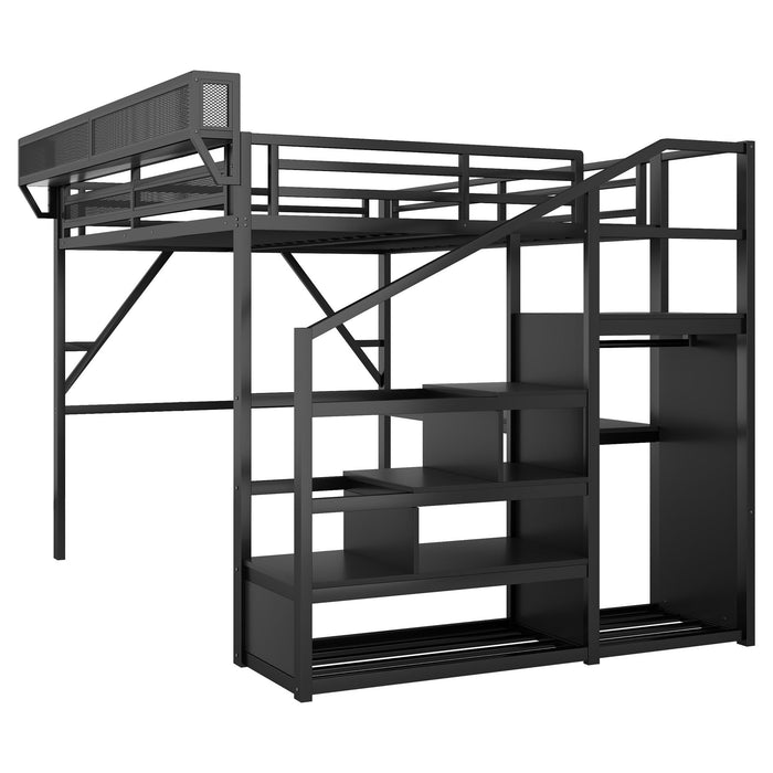 Loft Bed With Desk And Charging Station With Stairs And Light
