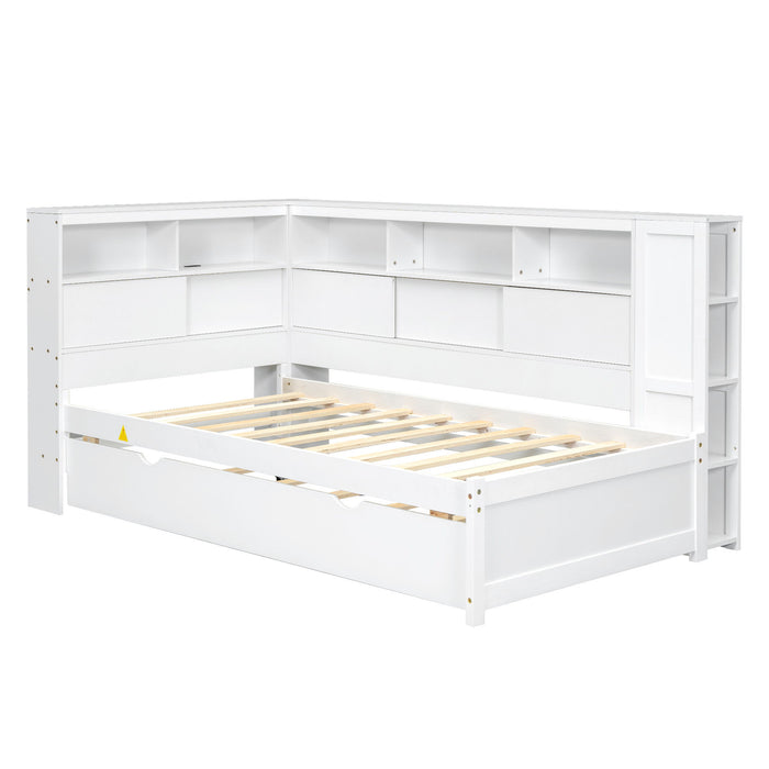 Daybed With Storage Shelves, USB Charging, And Trundle Bed