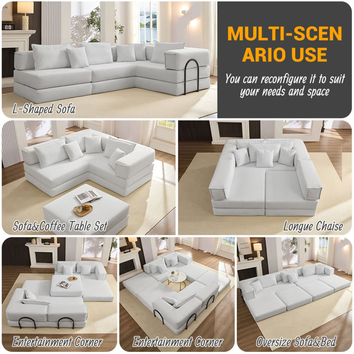 Modular L Shaped Floor Living Room Sofa Set With 6 Pillows