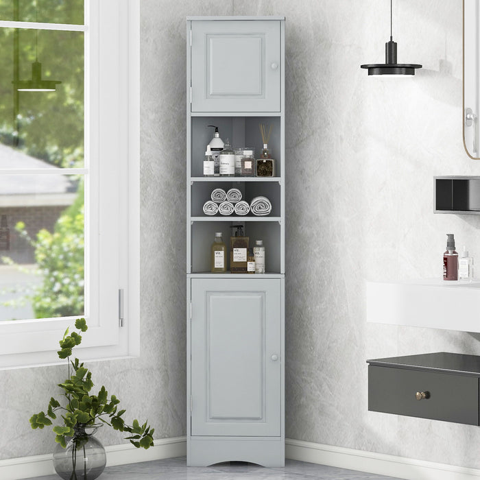 Multi Functional Corner Cabinet With Adjustable Shelves And 2 Doors