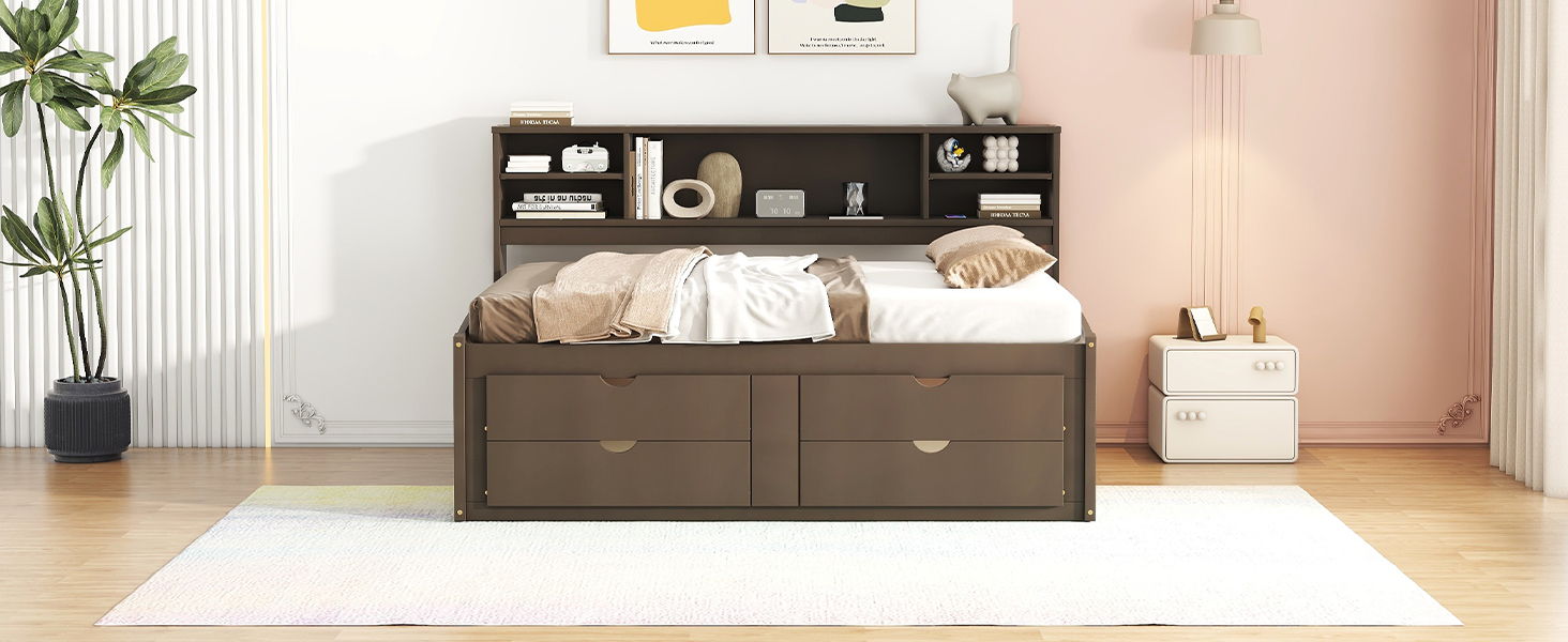 Daybed With 2 Bedside Cabinets, Upper Shelves And 4 Drawers