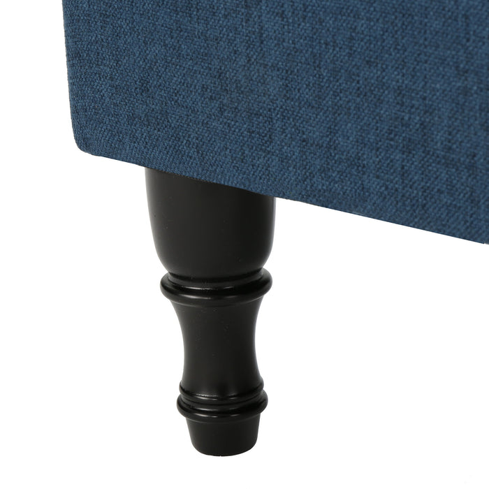 Hyatt - Suede Storage Ottoman With Tufted Top And Dark Wooden Legs - Navy Blue