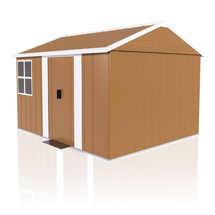 Heavy Duty Metal Storage Shed With Windows And Lockable Door, Weatherproof Outdoor Garden Shed