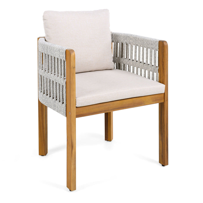 7 Piece Outdoor Dining Set With Table And Chairs - Beige / Teak / White