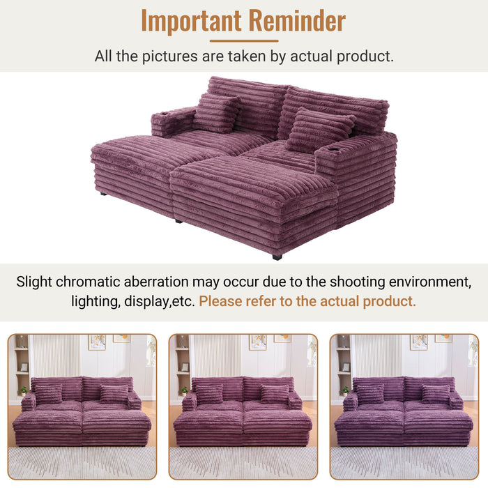 Oversized Double Chaise Lounge Sofa With USB Ports And Cup Holders