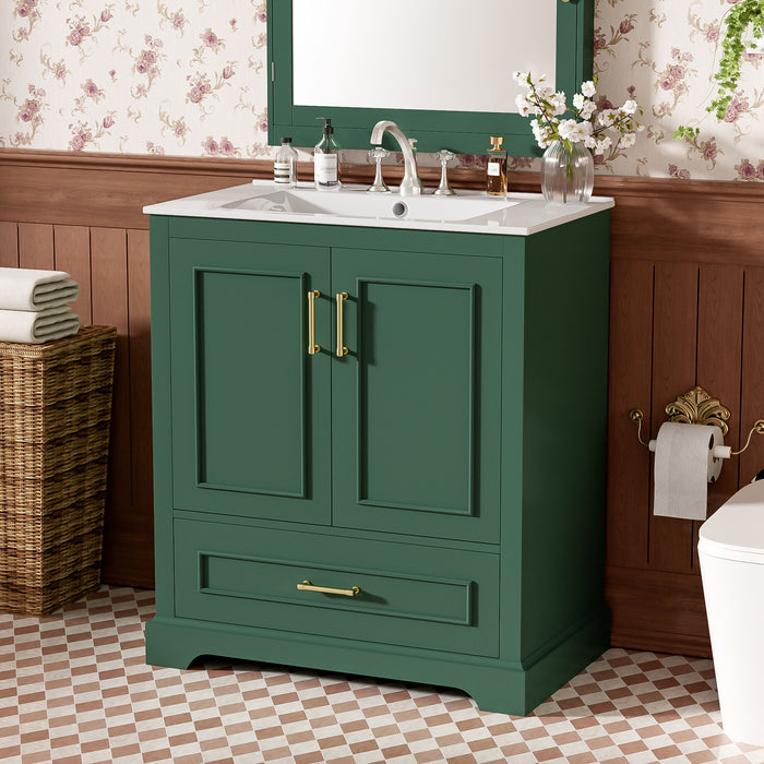 Bathroom Vanity With Sink, 1 Divided Drawer And 2 Soft Close Doors With Double Shelf