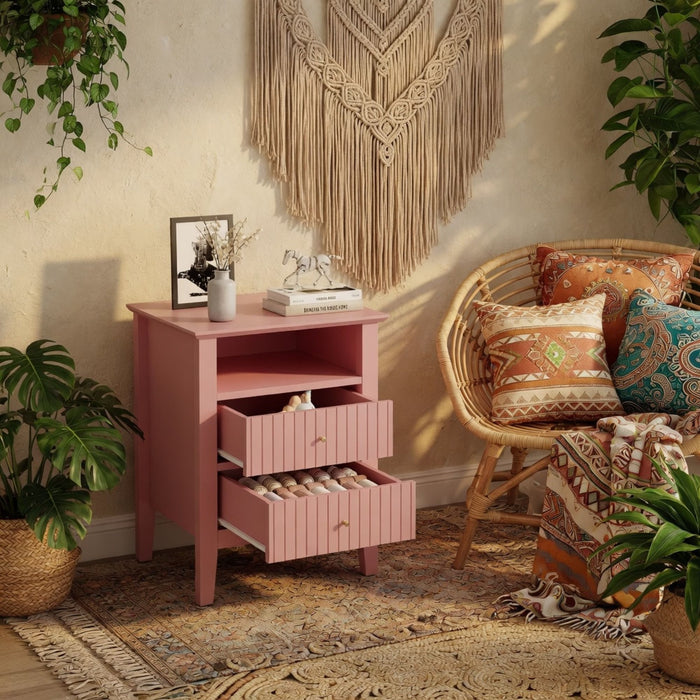 Fluted Nightstand With 2 Drawers