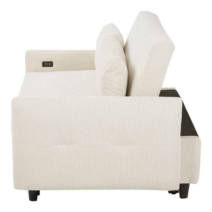Pull-Out 2 Seat Modern Sleeper Sofa With 2 Throw Pillows And USB Ports
