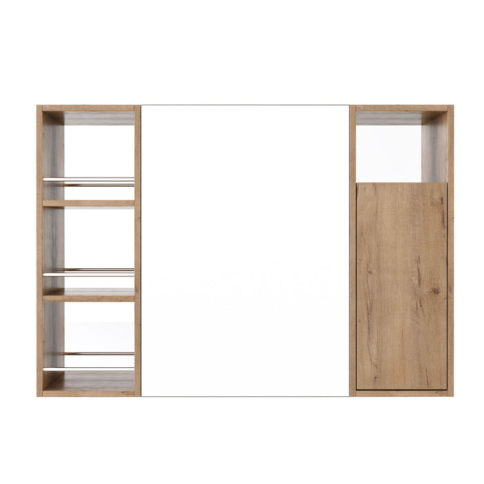 Wall Mounted Bathroom Mirror Cabinet, Adjustable Shelves Storage Cabinet - Imitative Oak