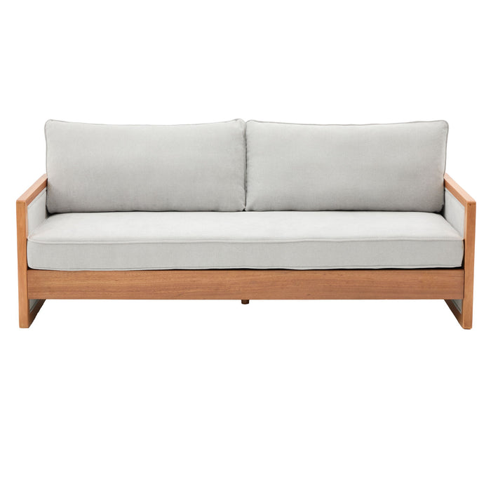 Modern 3 Seater Sofa With Wood Armrests