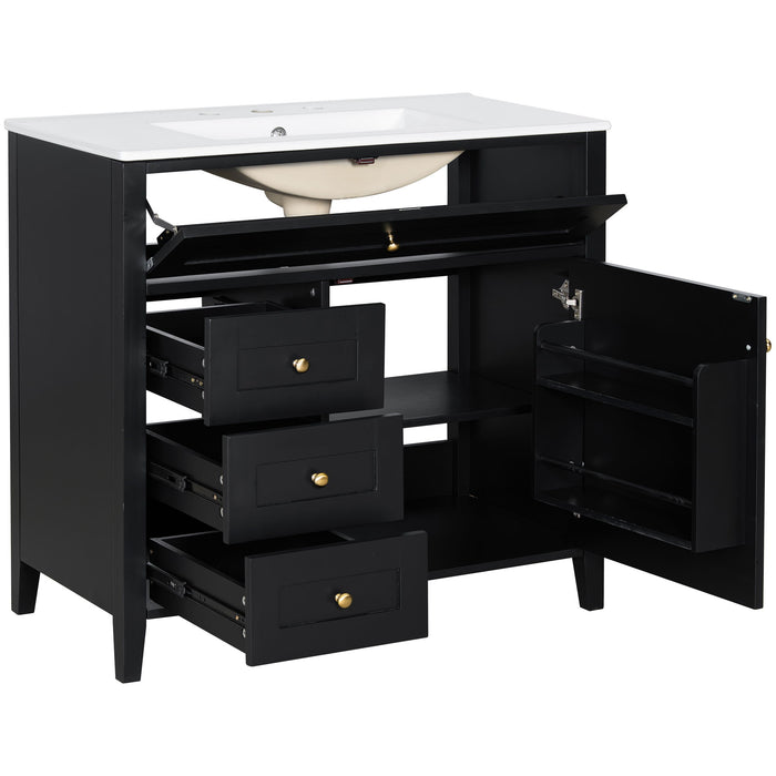 Bathroom Vanity With Sink, 3 Drawers & Cabinet With Adjustable Shelves