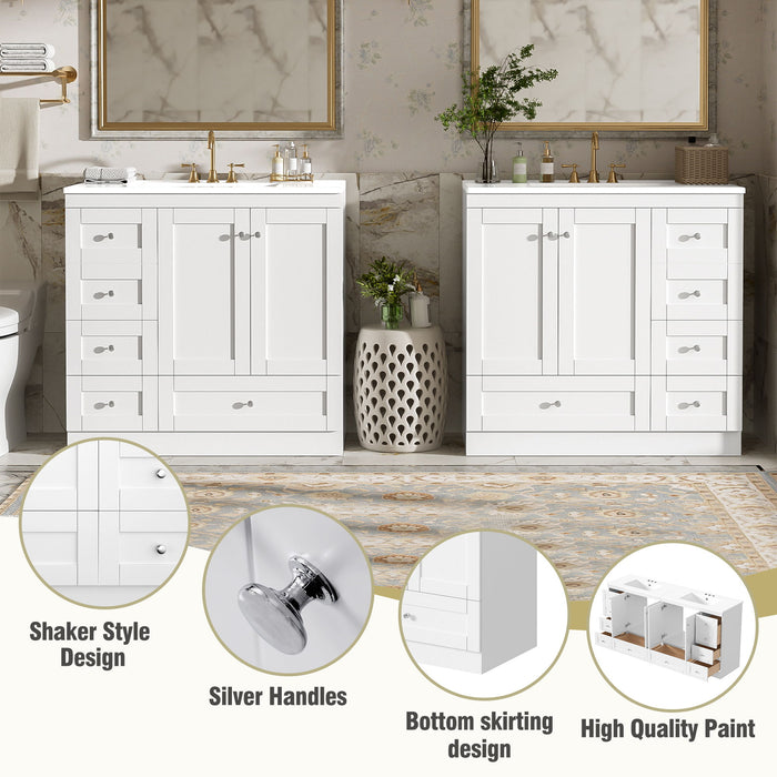 Shaker Free Standing Bathroom Vanity Cabinet & Sink, Soft Close Drawers, Soft Close Doors