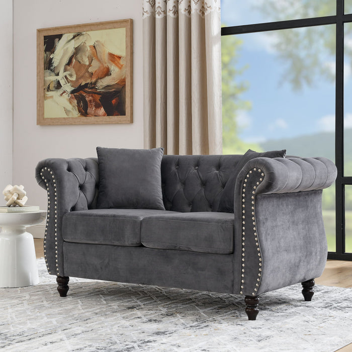 Chesterfield Sofa With Rolled Arms And Nailhead Trim