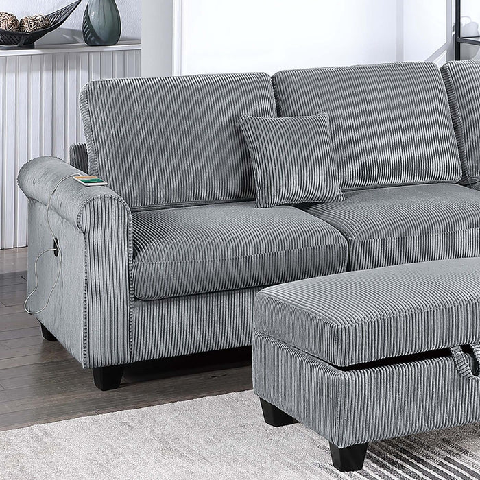 Contemporary Sectional Set With Right Arm Chaise, Left Arm Sofa With USB Port, Storage Ottoman