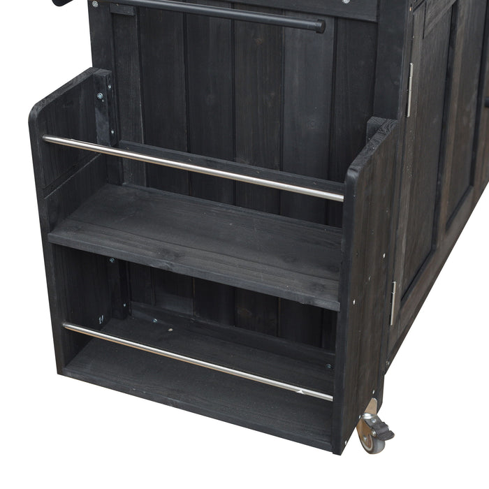 Foldable Outdoor Kitchen Island With Lockable Wheels, Storage Cabinet And Towel Rack For Patio