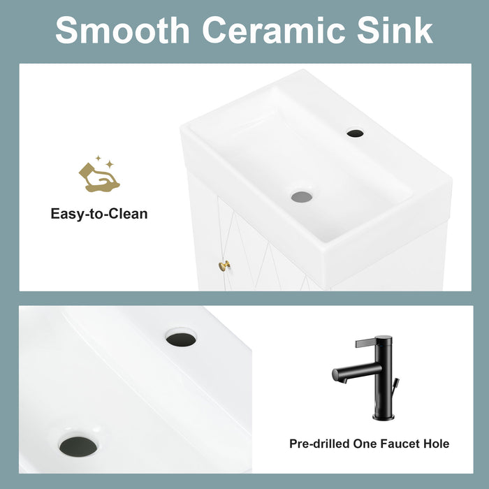 Modern Bathroom Vanity With Sink, Diamond Pattern Doors