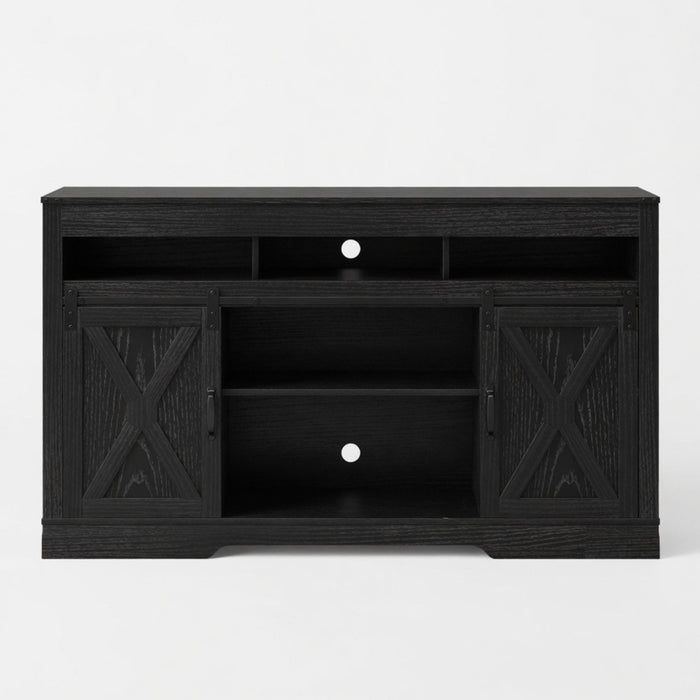 Farmhouse TV Stand With Sliding Barn Doors & Adjustable Storage