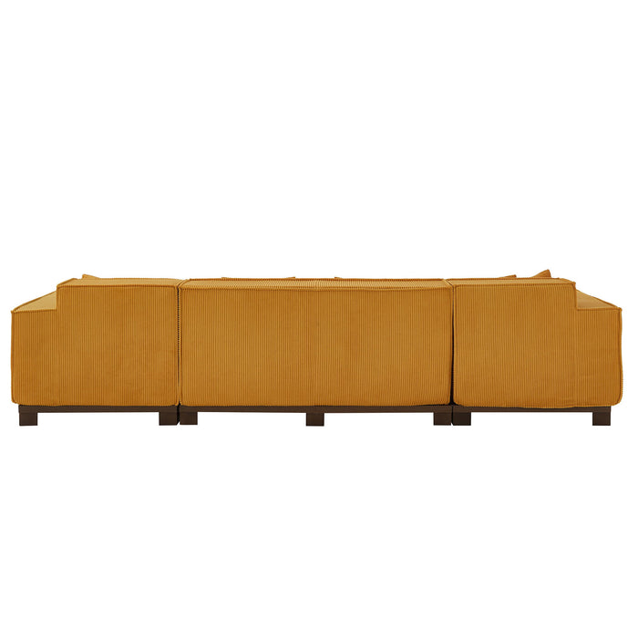 U-Shaped Sectional Sofa With RGB LED Light Strip And 6 Pillows