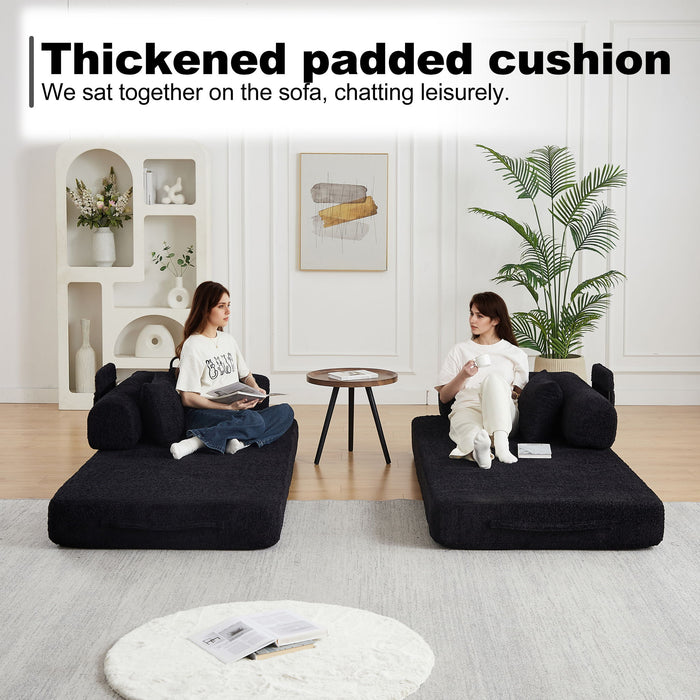 Convertible Sleeper Sofa Bed With Cylindrical Pillow