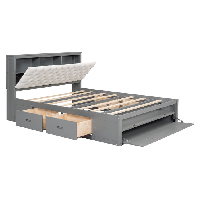 Platform Bed With Storage Headboard, Shoe Rack And 4 Drawers