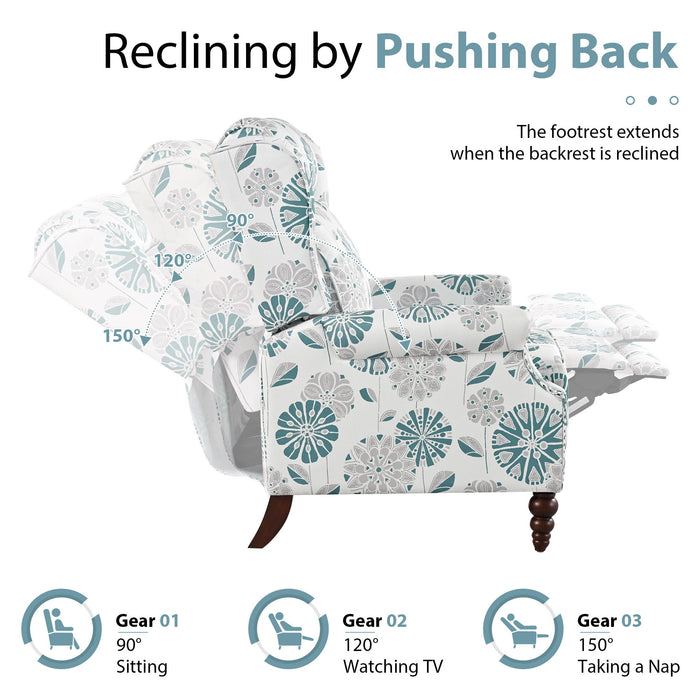 Push Back Recliner Chair Upholstered Recliner Armchair With Classic Wing Back And Solid Gourd-Shaped Legs