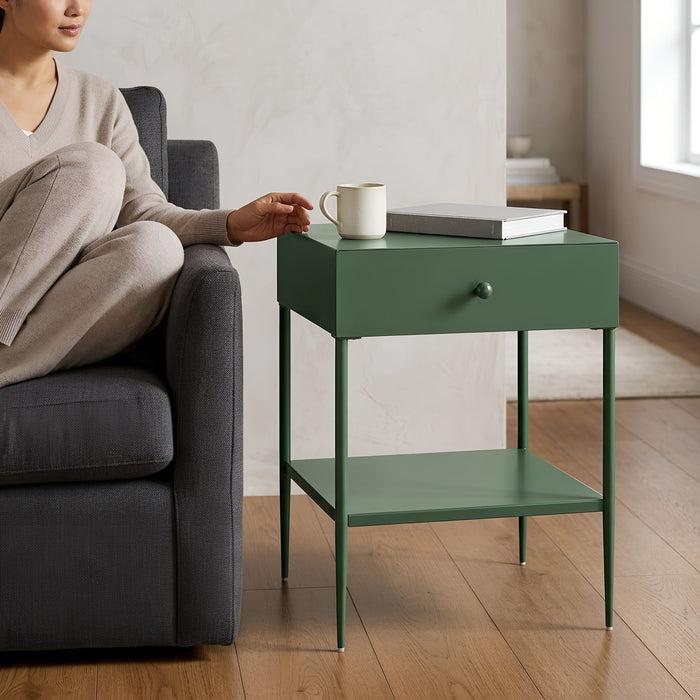Colette - 1 Drawer Nightstand With Bottom Shelf - Green