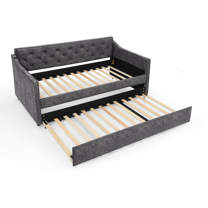 Daybed With Pop Up Trundle And USB Charging Armrest