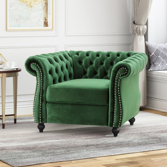 Nexuson - Upholstered Chesterfield Chair With Deep Tufted And Nailhead Trim