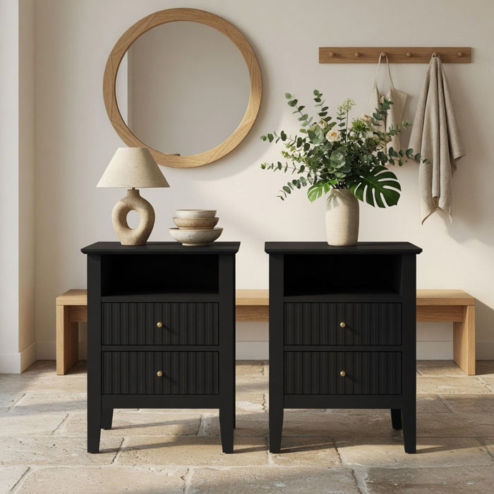 Fluted Nightstand With 2 Drawers