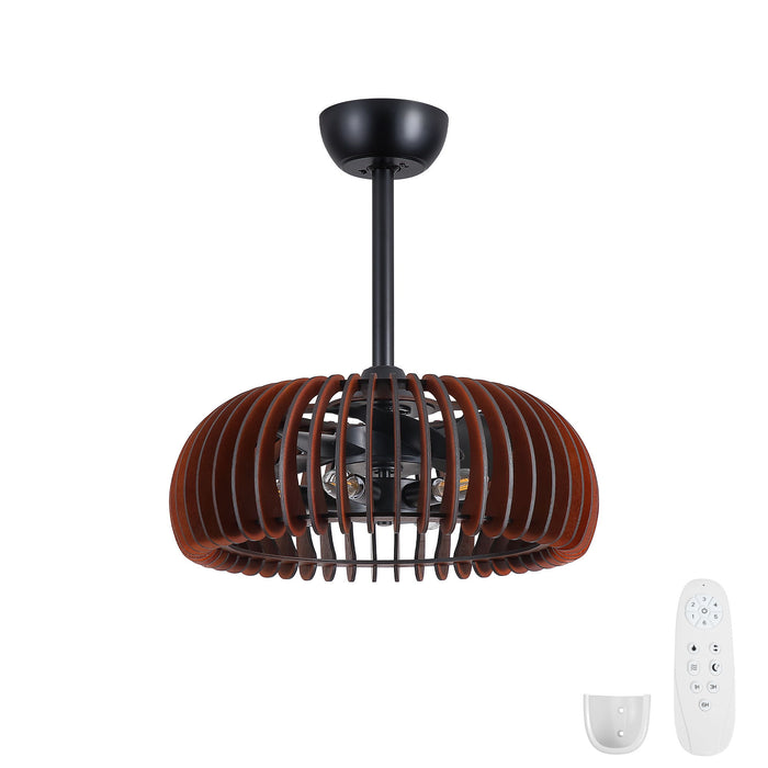 Pumpkin Ceiling Fan, Fandelier With 6 E12 Sockets, Reversible DC Motor, Adjustable Hanging, 6 Speeds Remote Control - Black