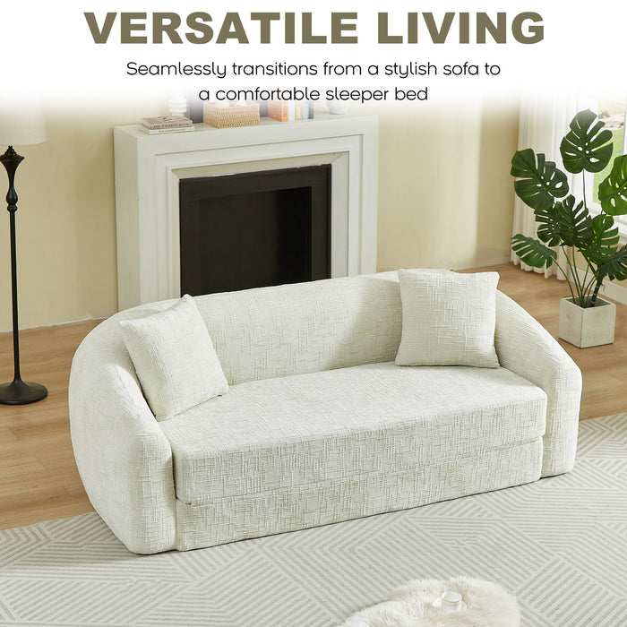 Curved Convertible Sofa, 2 In 1 Fold Out Bed With Pull Out Base And Deep Seat
