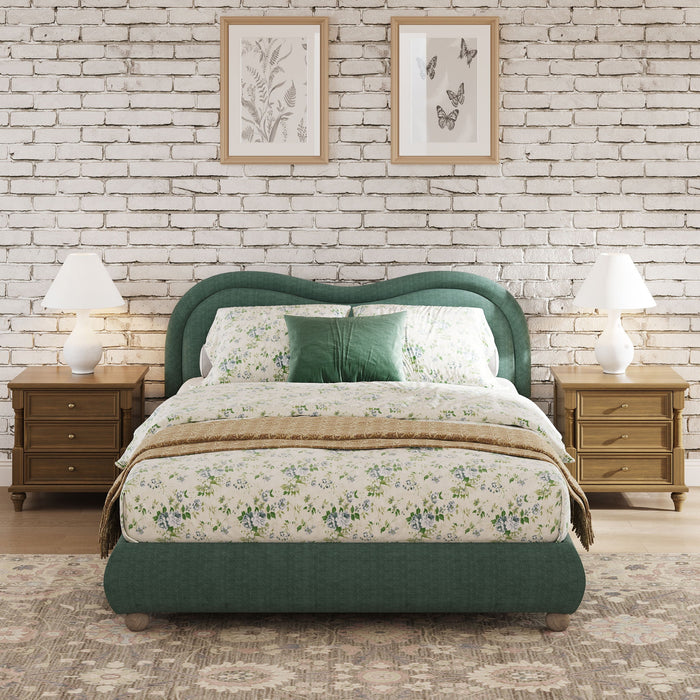 Upholstered Platform Bed Frame With Curved Headboard