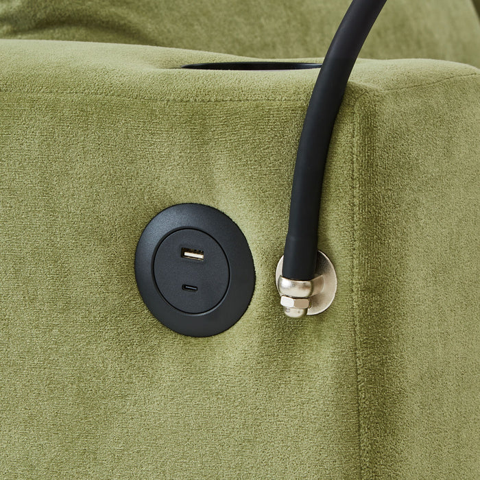 Modern Style Armchair Chaise Lounge Sofa Couch With Movable Storage Ottoman, USB Ports, Cup Holders, Phone Holder, Side Pockets