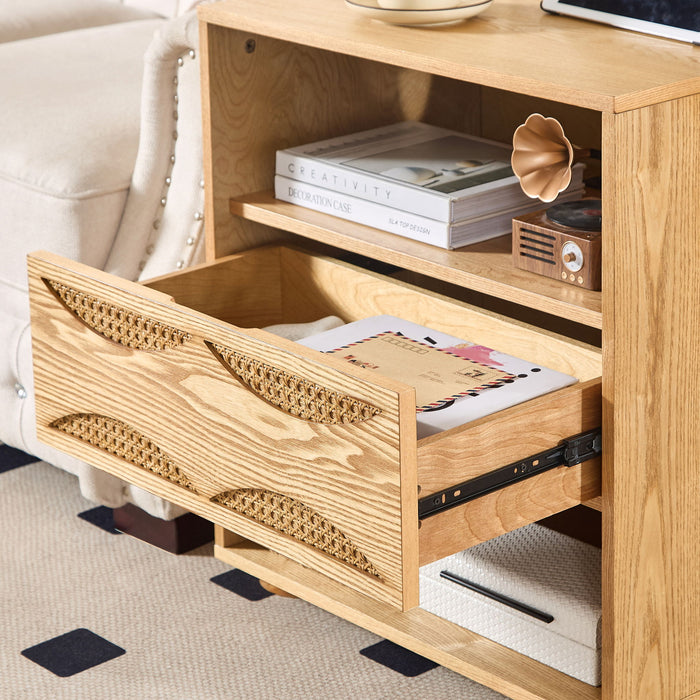 Nightstand With USB Ports & Outlet Hole, End Table With Drawer
