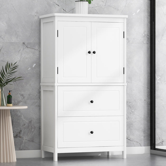 Bathroom Storage Cabinet With 2 Doors And Drawers, Adjustable Shelf