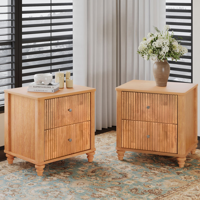Modern Fluted Nightstand With 3 Drawers