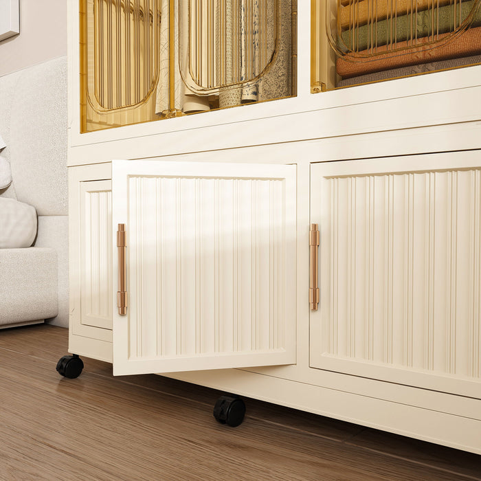 Portable Wardrobe Closet Storage Organizer For Clothes, 9 Magnetic Doors With 9 Cubes & 2 Hanging Rods, 6 Hangers - Cream White